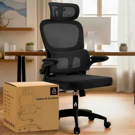 Cadeira De Escritório Confortavel Ergonômica Giratoria Preta E Apoio De Cabeça Com Suporte Lombar Estofado De Mesh Almofada De Assento De Espuma Espessa Preto Malha