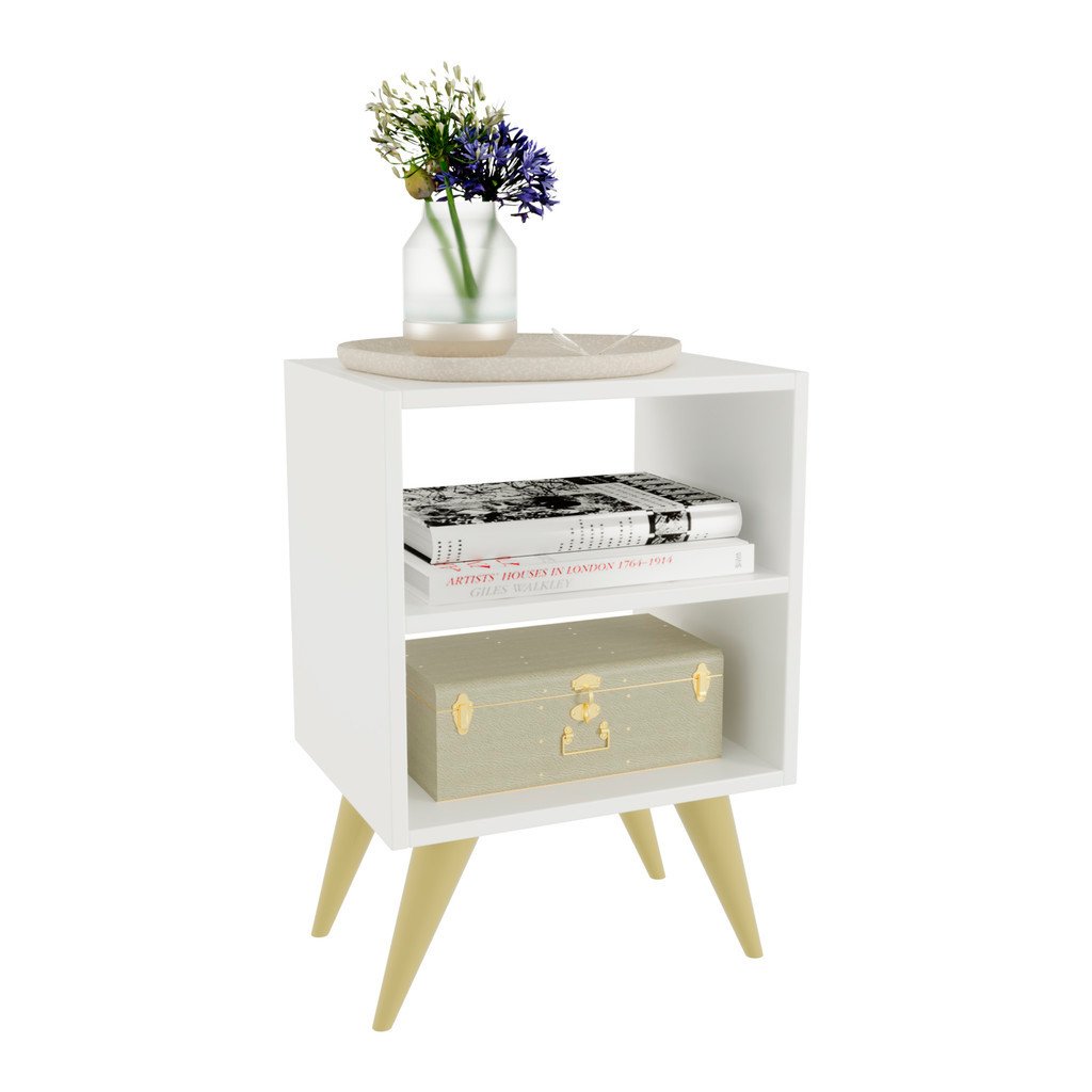 Mesa de Cabeceira Retrô Compacta com Nicho para Quarto Sala Casal ou Solteiro Palma