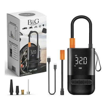 Bomba De Ar Digital B&g Bg-2 Portátil Usb-c Para Carro Moto Bike 127/220v