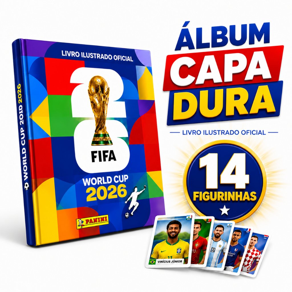 Álbum Oficial CAPA DURA + 14 Figurinhas Oficiais da Copa Do Mundo 2026 Panini