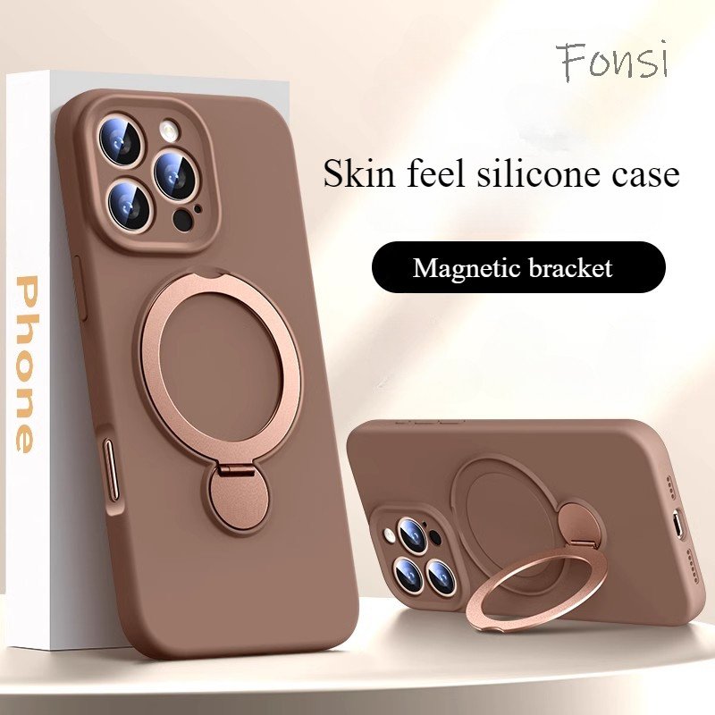 Capa Traseira De Silicone Luxuosa Com Suporte De Metal À Prova De Choque Para iPhone 16 Plus 15 14 13 Pro Max