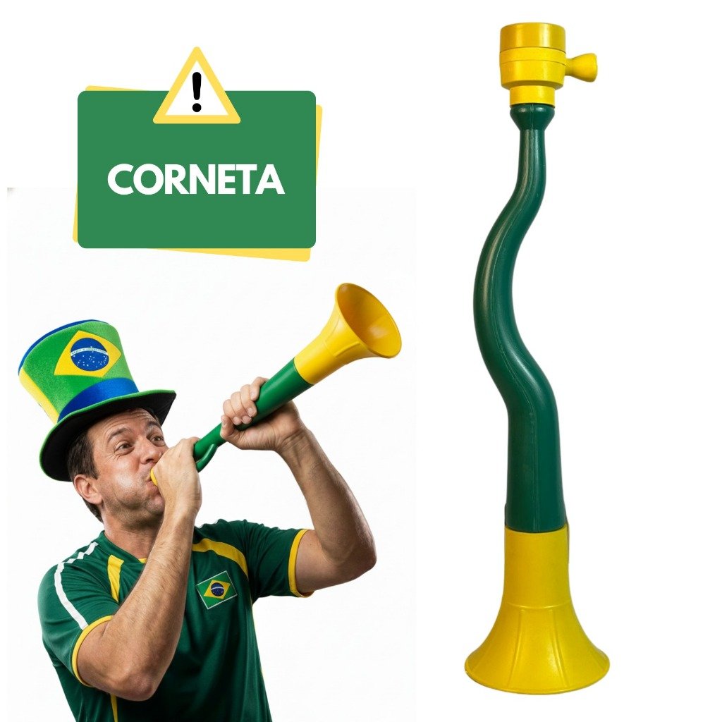 Kit 3 e 6 Corneta Berrante 40 cm Copa do Mundo Brasil