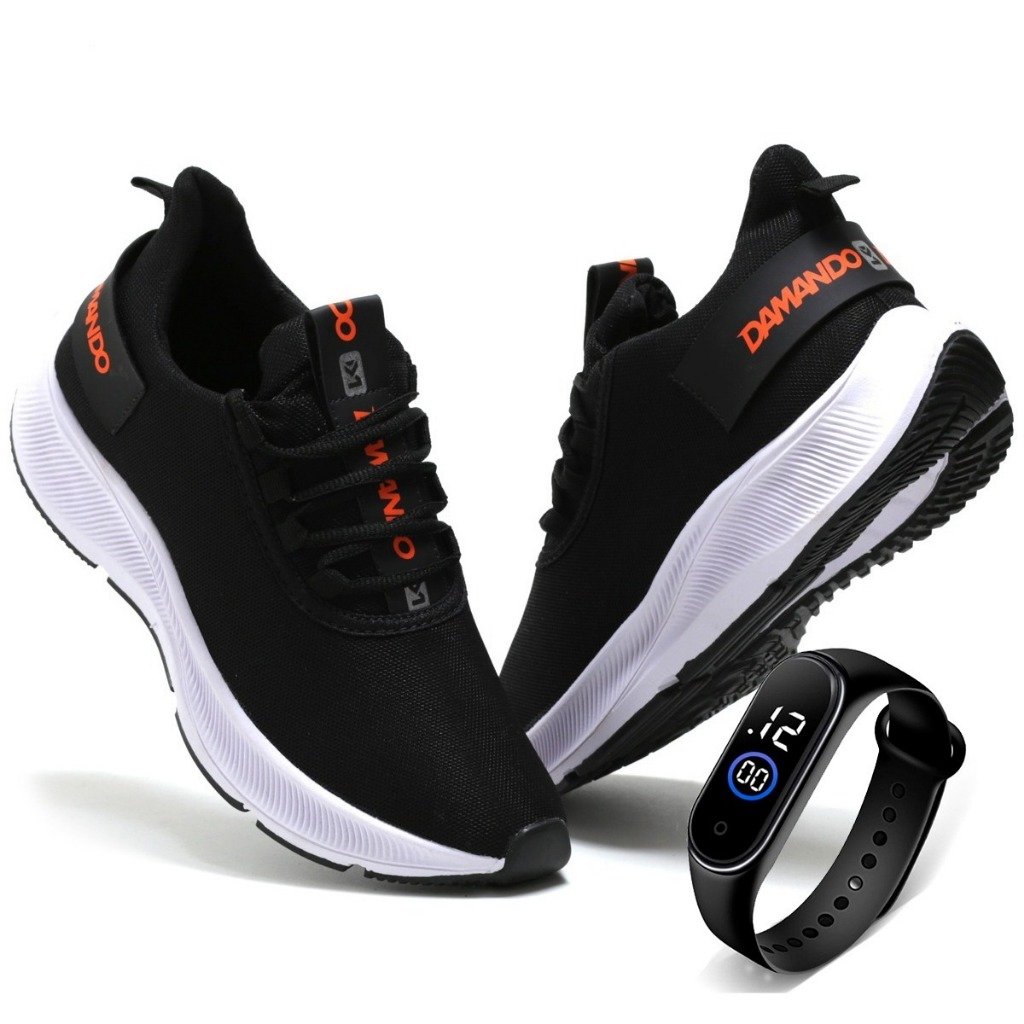 Tênis Masculino Esportivo Academia CrossFit Corrida Caminhada + Relógio Digital