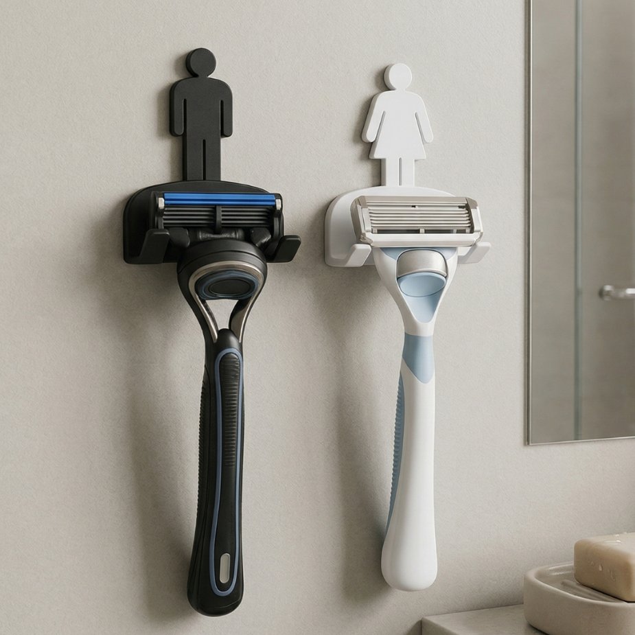 Kit 2 Suporte Gillette Parede Fita 3M Porta Barbeador Sem Furo Kit Organizador Banheiro Dele e Dela